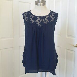 STYLE & CO Navy Sleeveless Lace Sheer Crochet Sleeveless Swing Top Boho